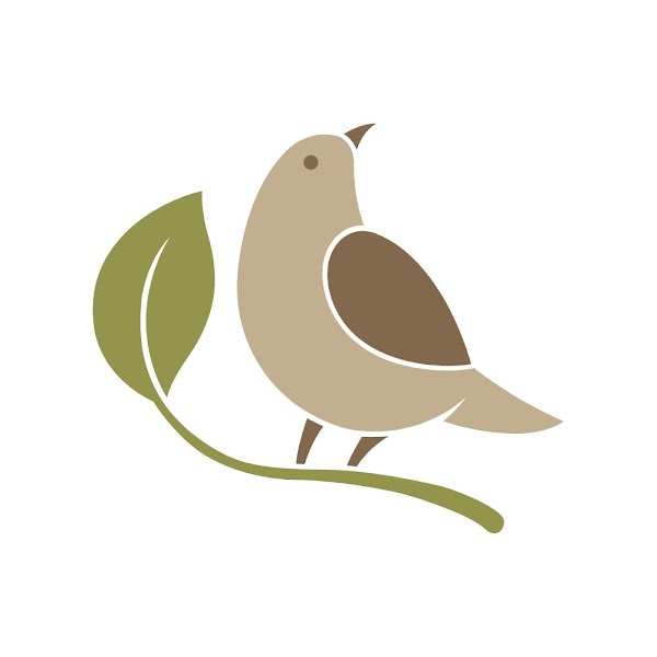 Logo of a sparrow sitting on the twig of a leaf.